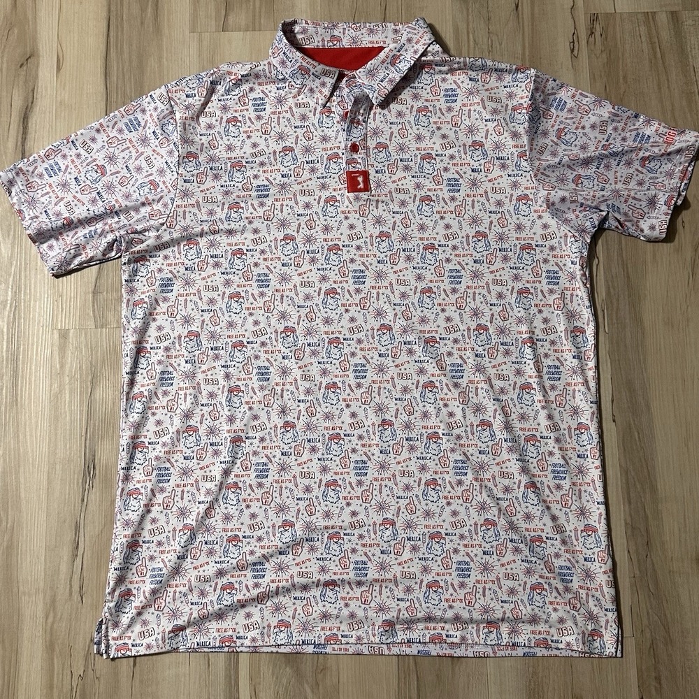 Bogey Bros Polo Shirt Mens 2XL Golf Merica Performance 4th Of July USA Patriotic